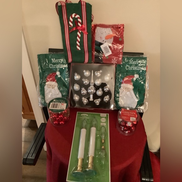 Other - Mixed Christmas box, gift bags cloth, window candles, glass balls & metal bells